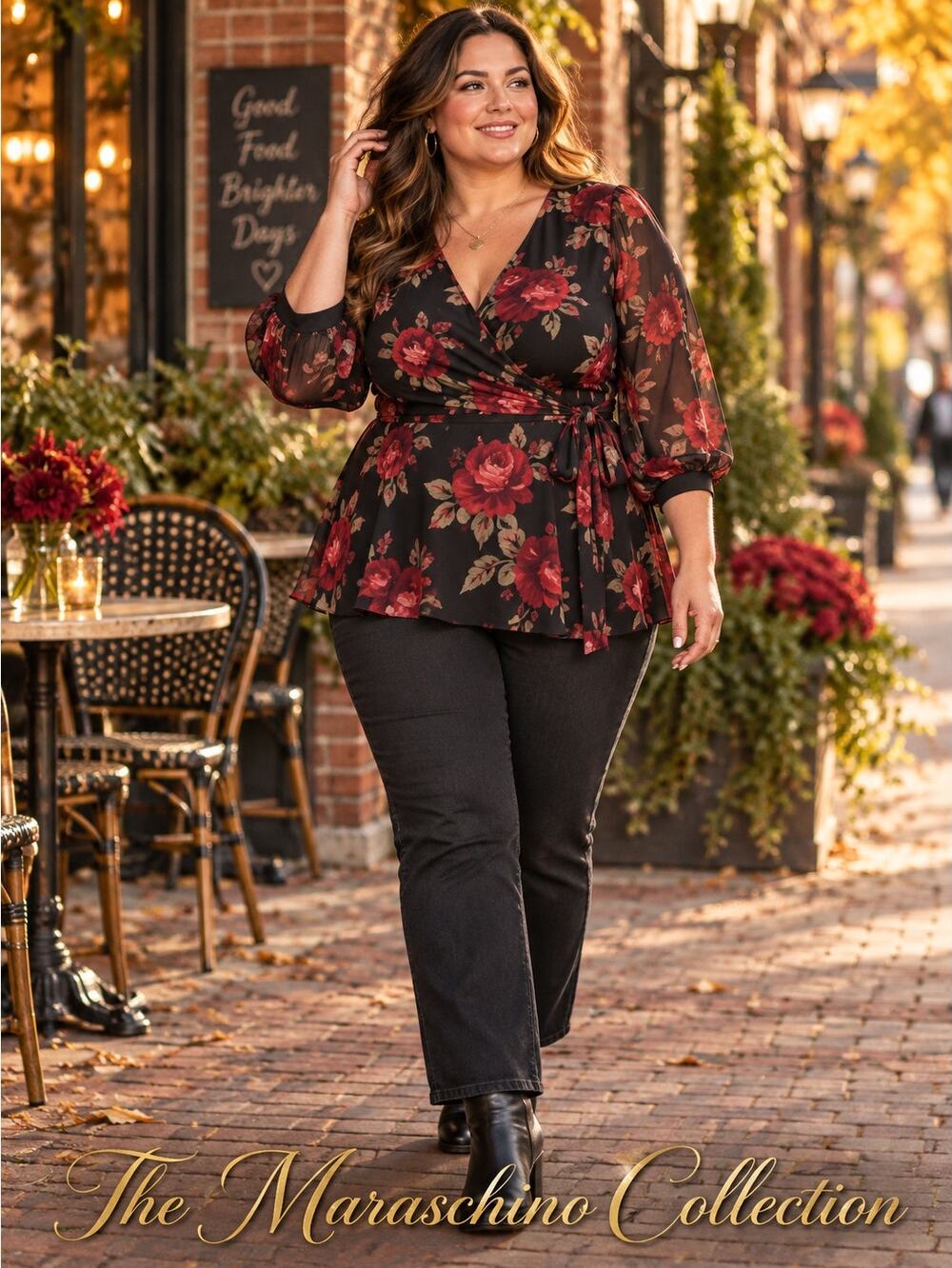 Black Red Rose Floral Wrap Blouse Plus Size 2X Dark Romantic Whimsigoth Cottage